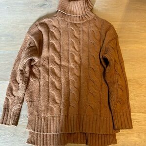 Nili Lotan Cable Knit Turtleneck Sweater in Chestnut Brown
